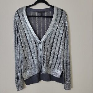 BCBGMAXAZRIA Metallic Cardigan Open‎ Knit Silver Gray Button Down Small Reyes